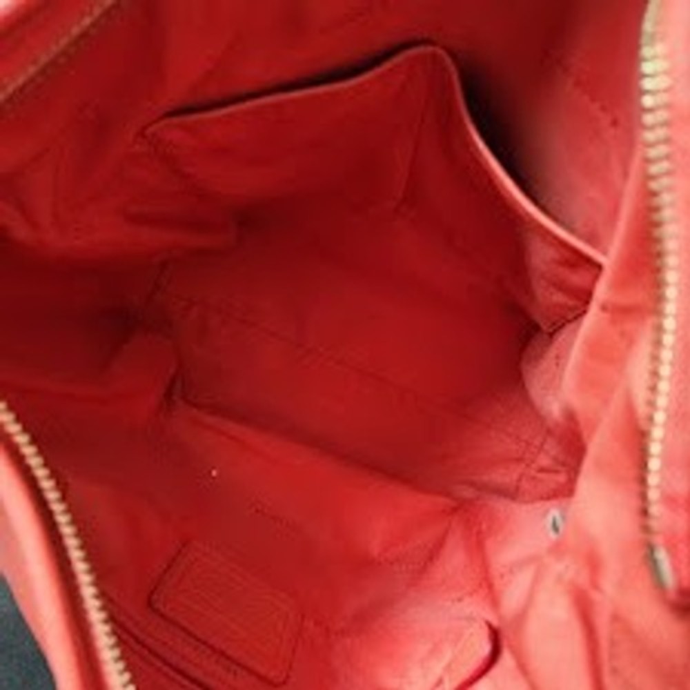 COACH Dufflette Leather Hobo Shoulder Bag Red Slouchy Large Tote - Picture 10 of 16